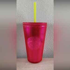 NEW! Starbucks Pleated Magenta Pink Grande Tumbler Cold Cup Summer 2023 16oz